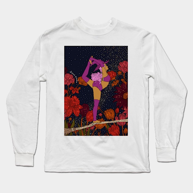 Halloween Witches Namaste Dancer Yoga Long Sleeve T-Shirt by Sierraillustration